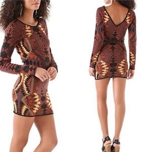 Free People Size M Huntress Of Man Tribal Sweater Dress Mini Long Sleeve  Boho